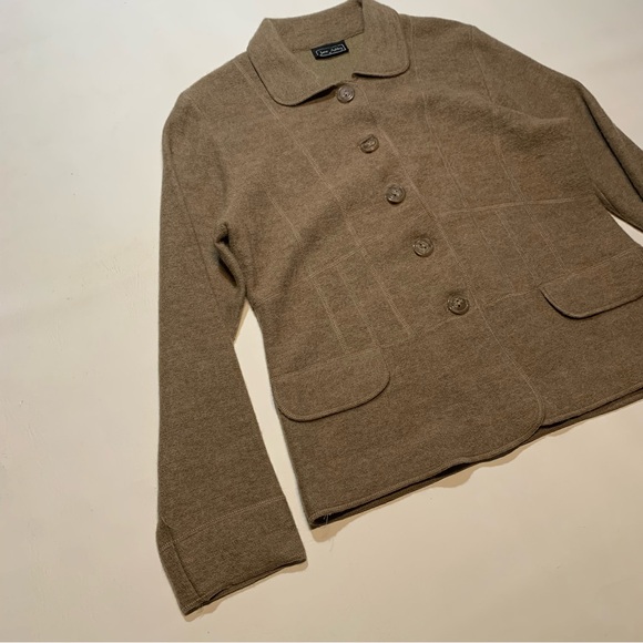 Women's Jane Ashley Medium Button Up Wool Sweater Cardigan Beige - Picture 2 of 9